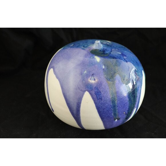 Vtg 1980's Round Bulbous Ceramic Vase One Single Hole Abstract Design Studio Art - Picture 2 of 8